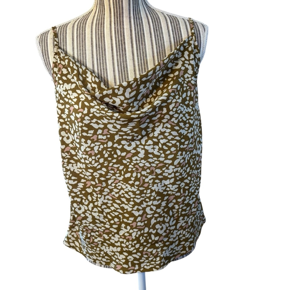 Nasty Gal Camisole Sz 6 Khaki Tan White Animal Print Adjustable Spaghetti Straps